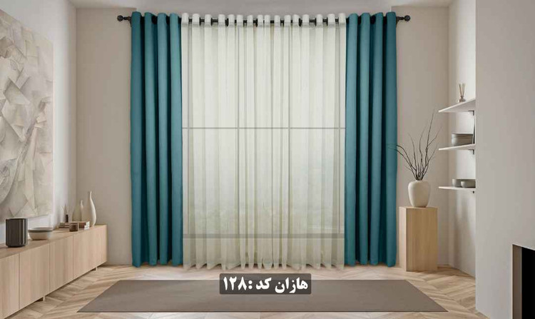 پرده آماده هازان کد ۱۲۸ - رنگ آبی چرک